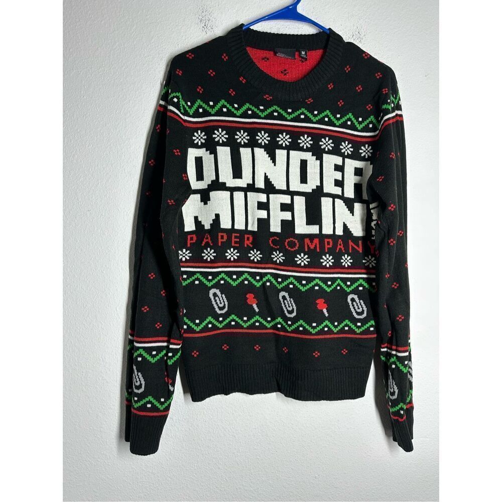 The Office Dunder Mifflin Black Ugly Christmas Sweater Michael Scott Men’s M